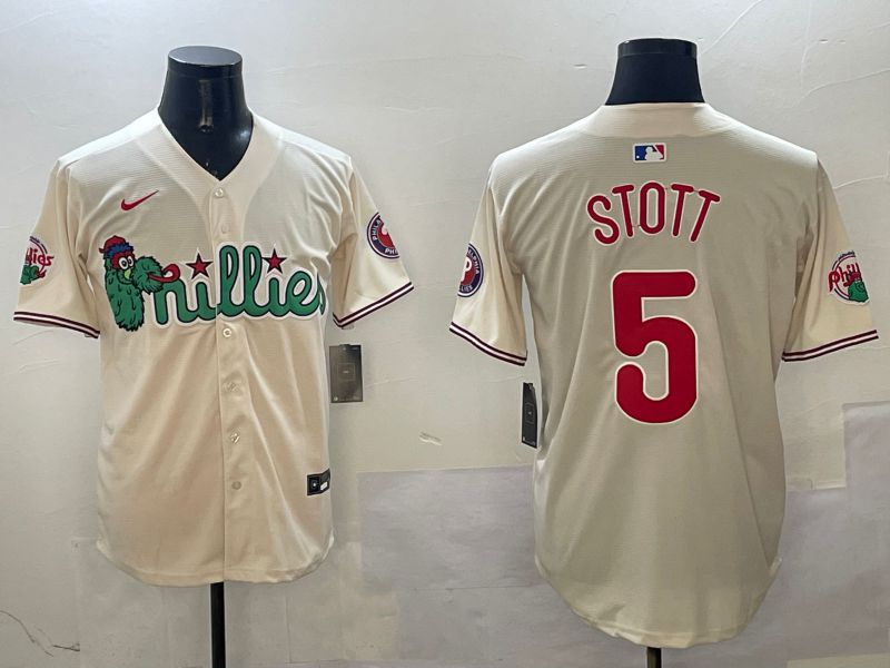 Men Philadelphia Phillies #5 Stott Cream Three generations Joint Name Game 2025 Nike MLB Jersey style 1->philadelphia phillies->MLB Jersey
